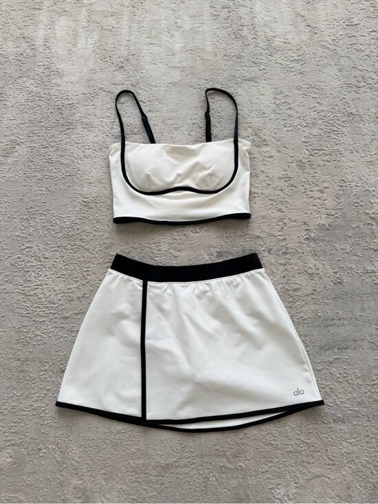 ALO Yoga Tops - ALO Yoga White Sports Crop and Skort with Black Trim